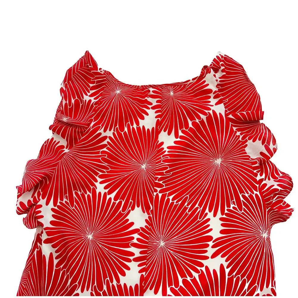 J Crew Floral Mini Dress Women XS Red Orange Flutter Sleeve Summer Wedding Guest